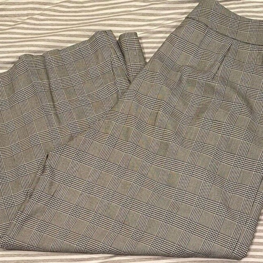 Zara Woman Houndstooth Cropped Wide Leg High Rise Dress Pants Womens XL Stretch